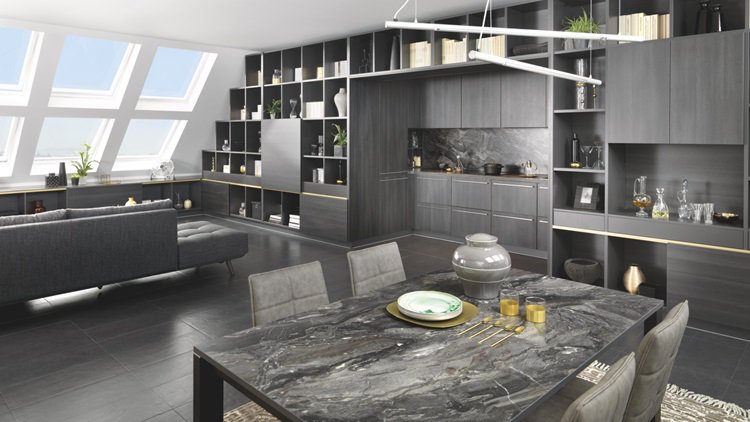 A small kitchen hiding secret treasures… electric units descend like magic at the touch of a button, disappearing just as effortlessly. The modern alcove is sited within a made-to-measure bookcase, with extra-deep units offering lot of storage.
#SchmidtKitchens #SchmidtDorking