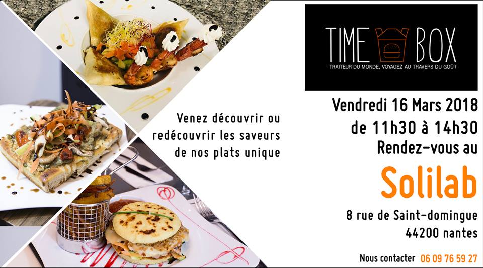 Si vous passez vers le <a href="/Solilab/">Solilab</a> pour la pause casse-croûte, profitez en pour essayer les spécialités de Timebox, le nouveau restau africain à #Bouguenais ! C'est jusqu'à 14h30 et ils prennent les #Retzl ;)

#Nantes #Food