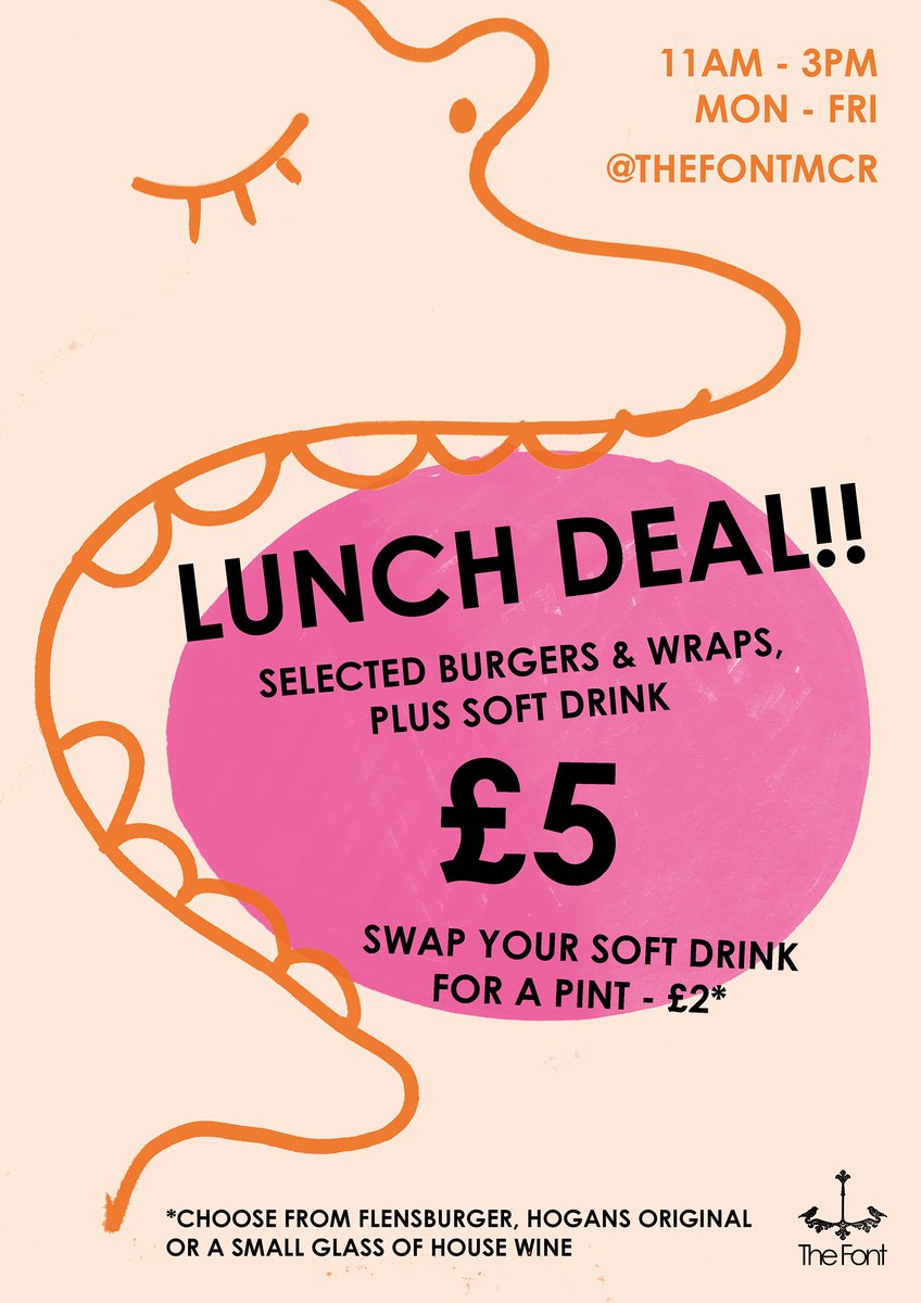 TheFontMCR's tweet image. And so the great Friday returns, here’s our rundown for the day ~
11am - 3pm, £5 Lunch deal!
4pm - 7pm ~ Friday Club Happy Hour!
11pm - 1am ~ Late Night Happy Hour!
#fontfridays