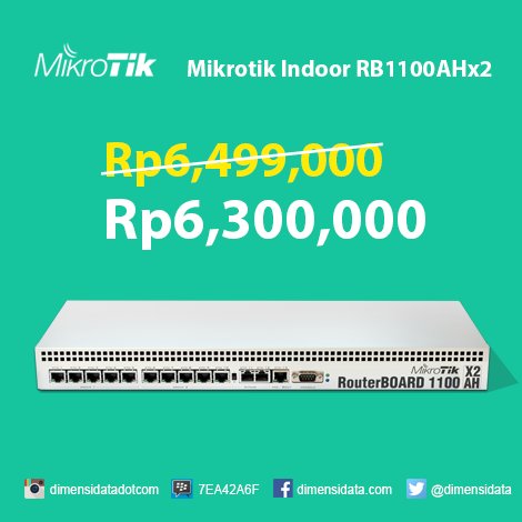 dimensidata's tweet image. Mikrotik Indoor RB1100AHx2.

routerboard with multi processor, processor P2020 1066MHz, 2GB RAM, routerOS level 6, casing 1U rackmount.

Link: goo.gl/xaLfJz

#Mikrotik #nETWORKING #routerMIKROTIK #router #routerboard #Tech