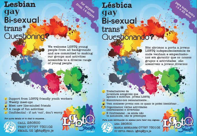 LGBTQ Youth Jersey now running 3 sessions. 11-13 years 14-17 years and 18-25 years. For more information get in touch with us. :)