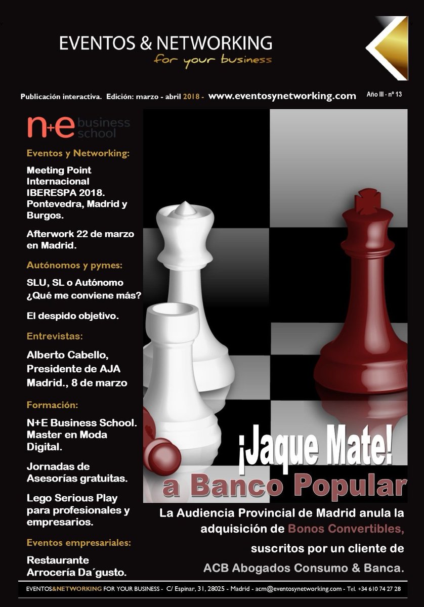 Ya está disponible la publicación Eventos y Networking de marzo, descarga GRATIS: eventosynetworking.com/la-publicaci%C… gracias a <a href="/ajemadrid/">AJE Madrid</a> <a href="/AJA_Madrid/">AJA-Madrid</a> <a href="/ingdelcambio/">INGENIERIAdelCAMBIO</a> <a href="/microempresas/">Asoc. Microempresas</a> <a href="/Occursum/">Occursum Networking</a> <a href="/ACBabogados/">ACB Abogados Consumo y Banca</a> <a href="/infoautonomos/">Infoautónomos</a> <a href="/negociosyestrat/">negocios+estrategia</a> #empresavisible #Madrid #networking #bonos #autónomos