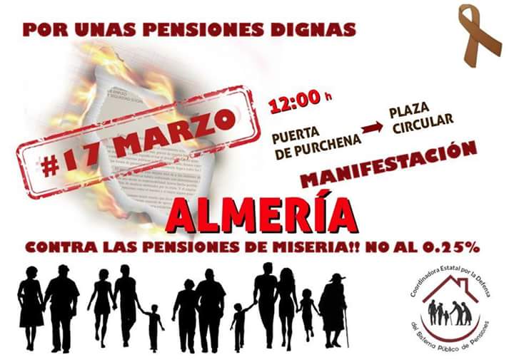La Asamblea Ciudadana Ahora Almería, apoya la manifestación del próximo sábado día 17, en defensa de las pensiones, así como todas las acciones llevadas a cabo por el colectivo de pensionistas, está en juego el presente y el futuro del sistema de pensiones, nos afecta a todxs.