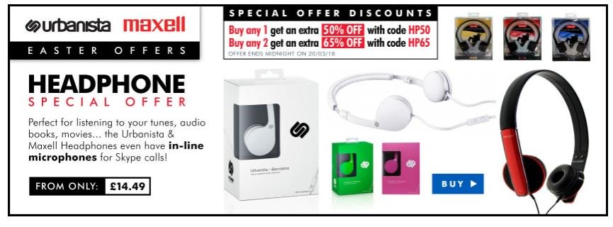 Easter Special 50% off these headphones buy any 2 65% off ow.ly/qGaE30iY2rx  #RT #Follow #Win Save Share #sales @FrugalDealsUK