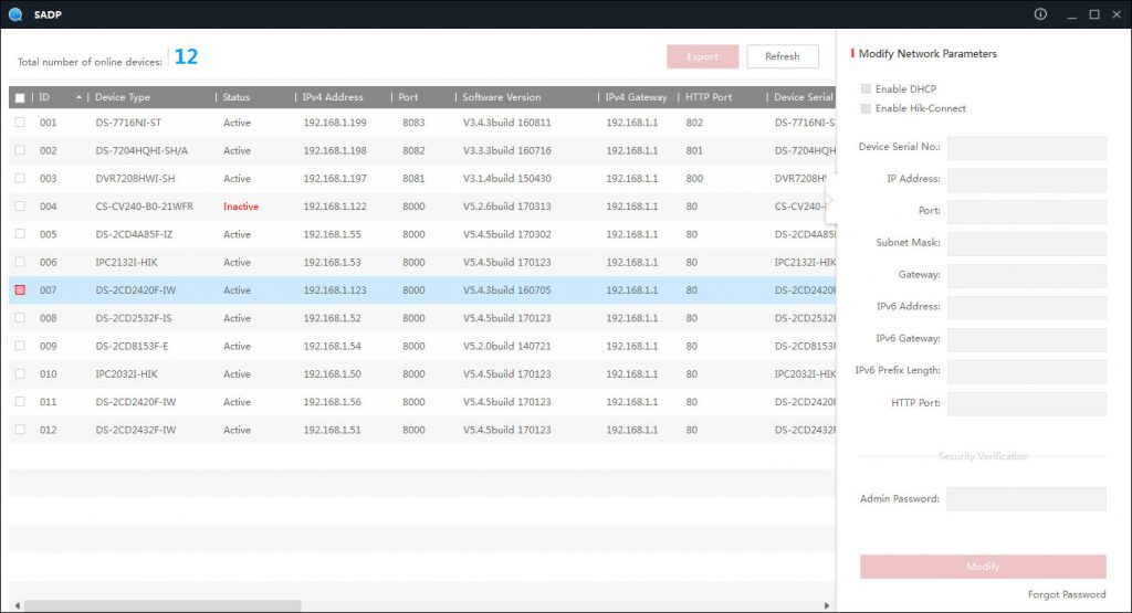 status inactive sadp hikvision camera