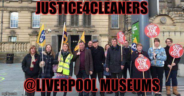 PCSLiverpoolMus's tweet photo. Join us for a protest at #Liverpool @World_Museum Tuesday 27 March to call for #Justice4Cleaners 
Years of short staffing must end! No to private companies! Respect for cleaners! 
https://t.co/x0OQbbb4KM https://t.co/7qMDnbfKu4