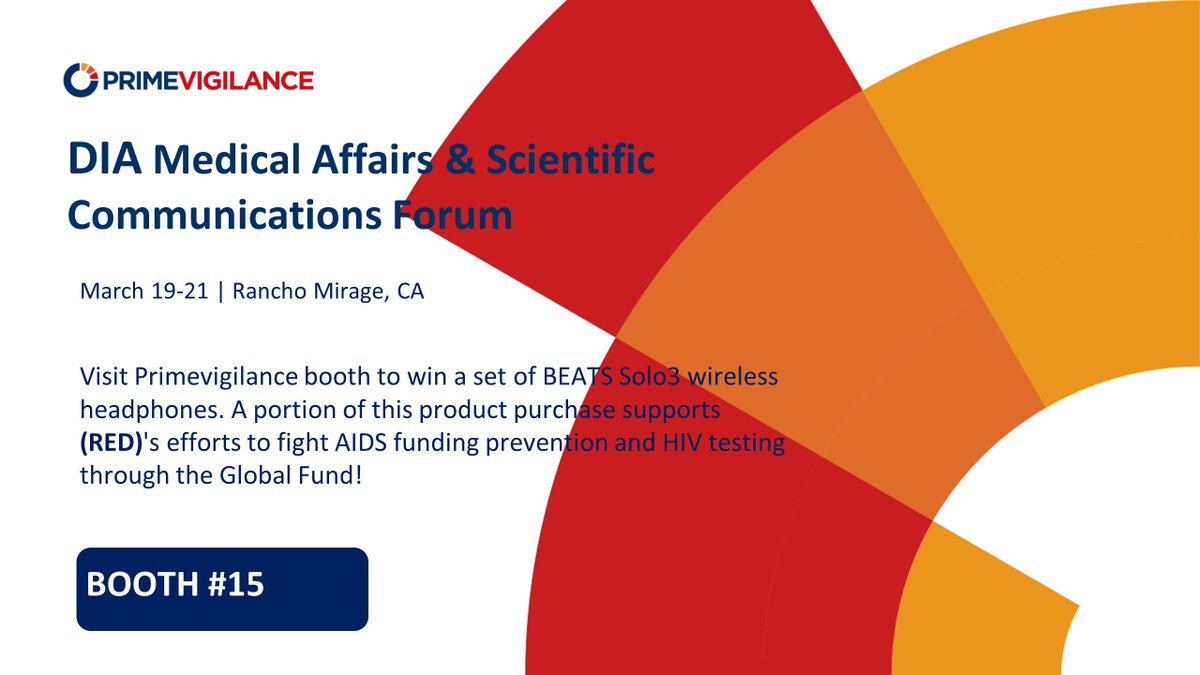 PrimeVigilance's tweet image. We are looking forward to seeing you next week at DIA #MASC18! If you are attending, stop by our booth #15 to drop your card and enter our raffle to win a set of BEATS Solo3 wireless headphones! !  For more info  about this forum please visit bit.ly/2EUTS9E
