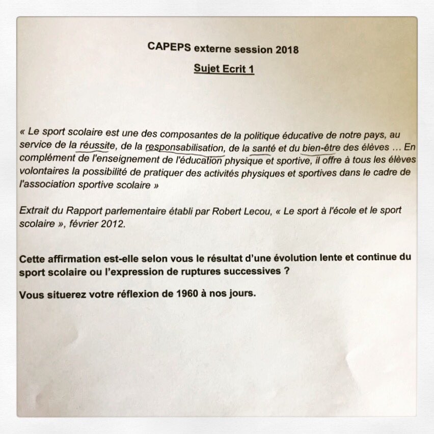 chrisluczak's tweet image. Sujet du concours de recrutement des professeurs d’EPS : L’importance du #SportScolaire #UNSS et du milieu associatif pour les élèves, évolution de 1960 à nos jours ! #capeps2018 #réussite #santé #sport #BienEtre #responsabilité À vos stylos !!