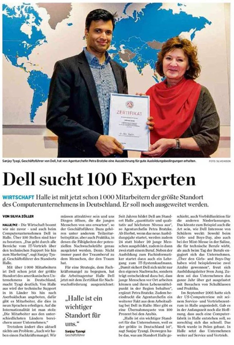 This is great honor. German Federal Employment Agency gave our offfice in Halle offical Certificate for the Young Talent Promotion. This is great appreciation of our work to enable human potential &amp; progress. TX Sanjay Tyagi, Marcus Lindner and teams! 👏 hallelife.de/nachrichten/ar…