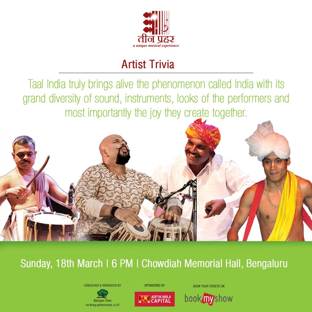 banyantreevents's tweet photo. Watch Taal India along with Lions Of Africa, live in Bengaluru, only at Teen Prahar.
Book your tickets from https://t.co/QuYZO2aKaF
#Bengaluru #EventsInBengaluru #TeenPrahar https://t.co/iiufP67UpE