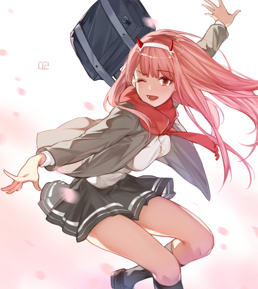 ゼロツー(ダリフラ) 「桜と02? 」|はな森🌸のイラスト