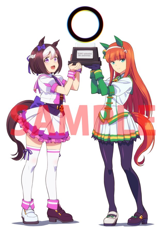 Tvアニメ ウマ娘 プリティーダービー Season 2 在 Twitter 上 描き下ろしビジュアル公開 トロフィーに見立てられたtoho Animationのロゴをスペシャルウィークとサイレンススズカが掲げているtoho Animation描き下ろし5周年記念ビジュアルが公開になりました