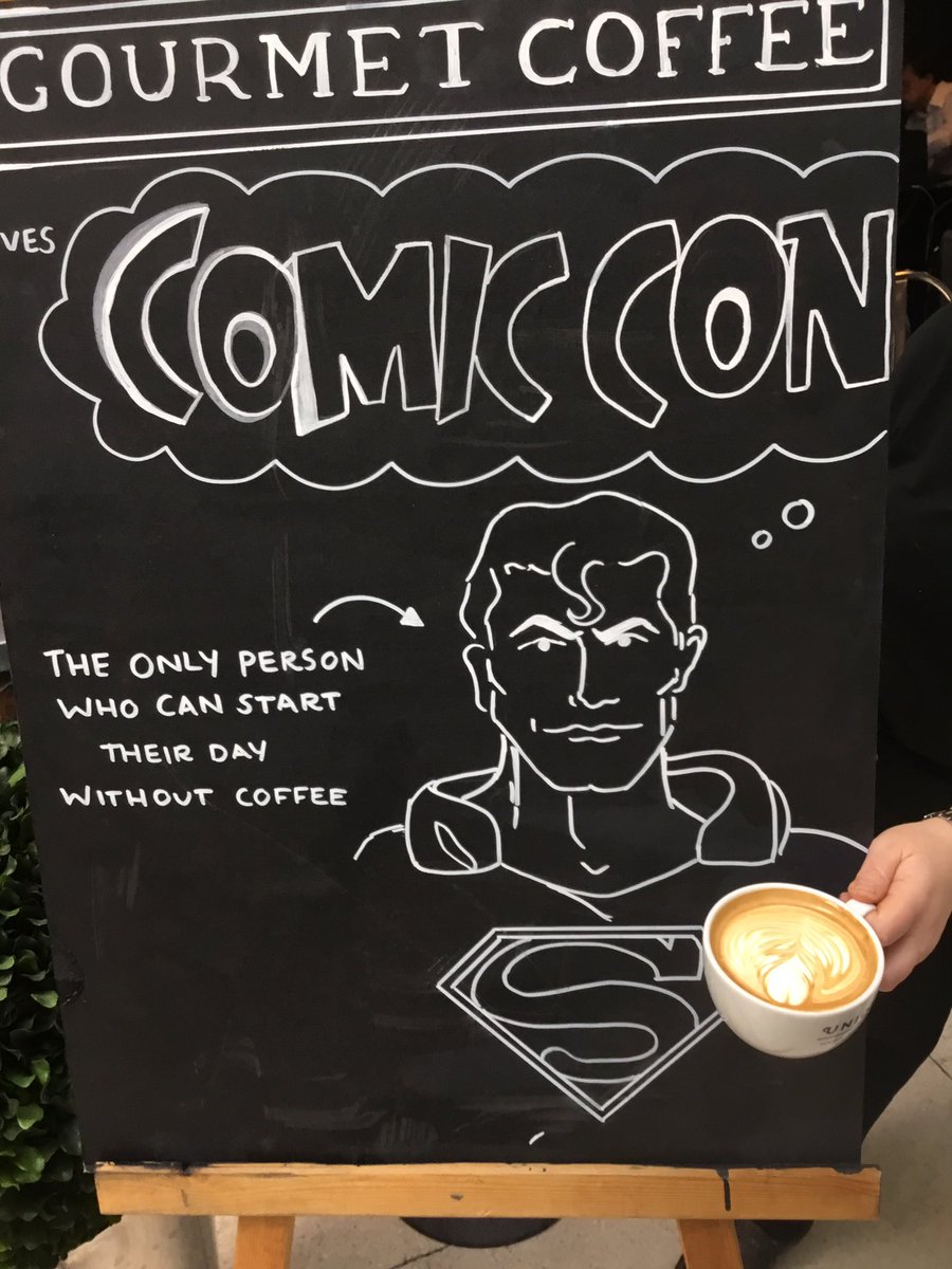 Don't forget to stop off for your super-espresso! Gourmet coffee saving coffee lovers days! #ComicCon #Birmingham #evensupermanneedsespresso #coffee #espresso