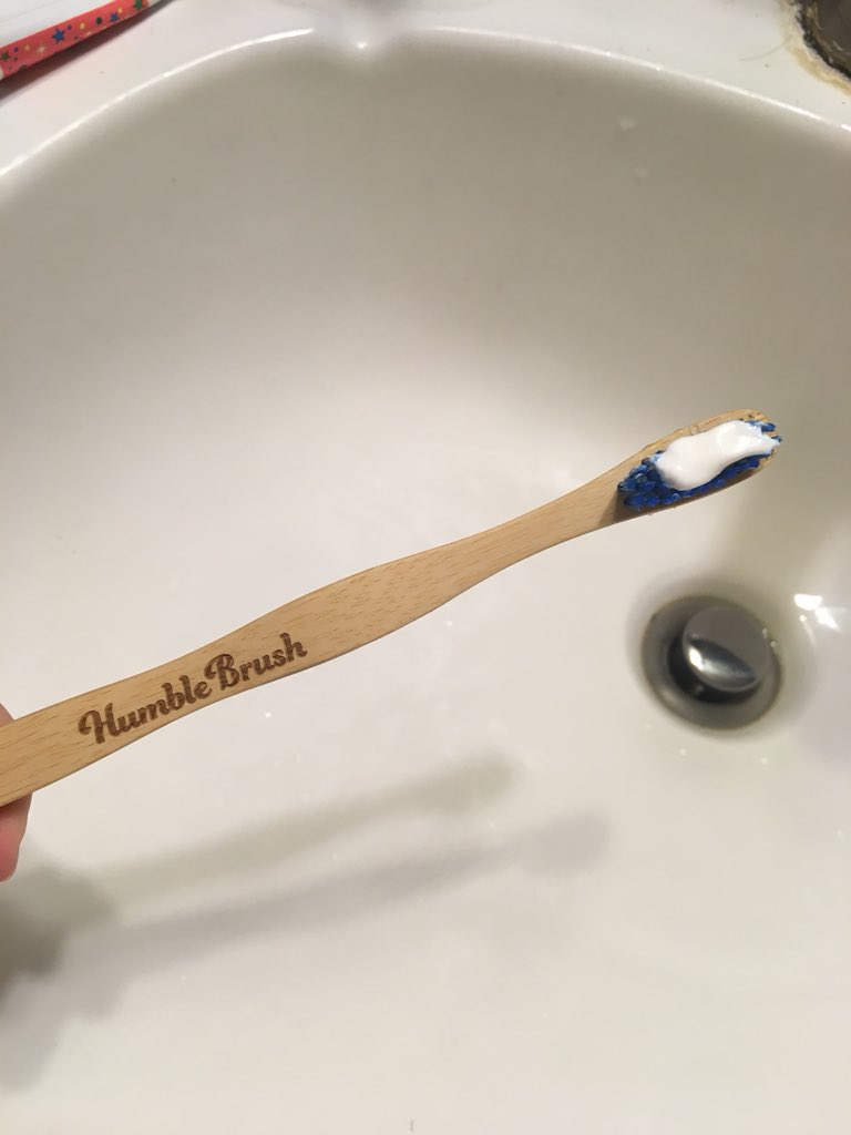 Starting my day out right! This toothbrush is made from sustainable bamboo and I love it! #PlasticFreeFridays #humblebrush