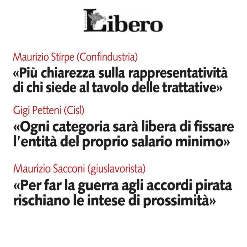 .@Libero sul "Patto di fabbrica": Stirpe di <a href="/Confindustria/">Confindustria</a> e <a href="/GigiPetteni/">Gigi Petteni</a> della <a href="/CislNazionale/">CISL Nazionale</a> sono positivi, mentre <a href="/MaurizioSacconi/">Maurizio Sacconi</a> si dice scettico, parlando di contratti troppo liberi e "giurisprudenza invadente". La rassegna di giornata sul sito giuslavoristi.it