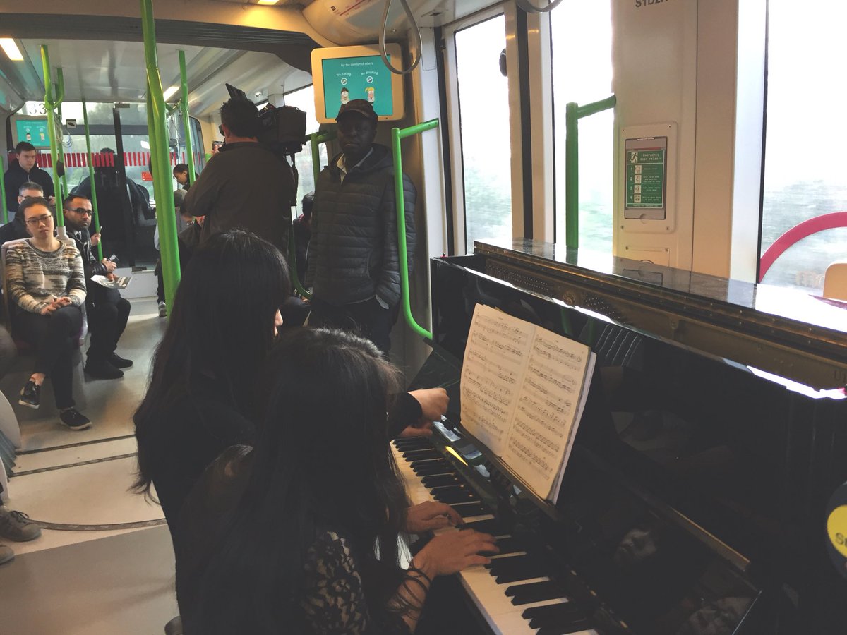 TheCBSO's tweet photo. Good morning from the 9:42 tram for Birmingham New Street! We’re launching the #DebussyFestival with some brilliant pianists from @birmcons https://t.co/1Sm7T4bSbh