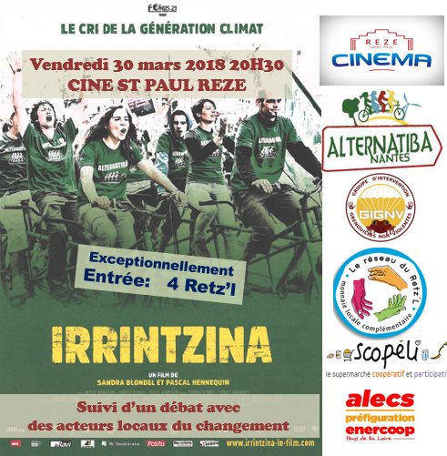 Le Retz'L sera présent ven. 30 mars à 20h30 au ciné <a href="/StpaulRez/">Ciné Saint-Paul Rezé</a> avec <a href="/gignv44/">🖐️ le GIGNV 🐸</a> , <a href="/Scopeli44/">Scopéli</a> , @Enercoop_SCIC &amp; <a href="/Alternantiba/">Alternatiba Nantes</a> pour une projection-débat autour du film <a href="/irrintzina_film/">Irrintzina</a>. Possibilité de payer en #retzl à hauteur de 4Rl l'entrée !
irrintzina-le-film.com #Rezé #mlc #ESS