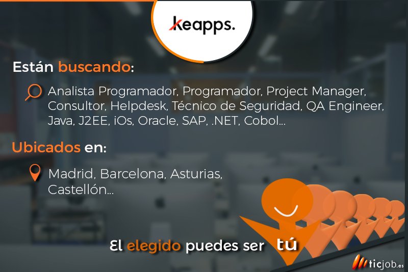 ticjob_Java's tweet image. ¡Date prisa y mira todas las ofertas que tiene para ti la empresa @keapps_! Sube tu CV, te esperan 🧐💪🏻 #empleoTIC #empleoTICJOB ticjob.es/esp/empresa/ke…