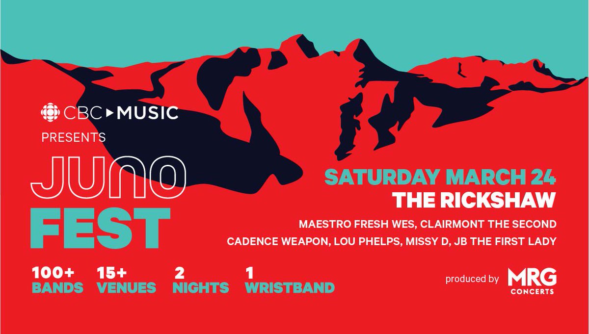 Tomorrow night @RickshawTheatre @MaestroFreshWes @CTSecond @CadenceWeapon Lou Phelps & Jb the FirstLady play @JUNOfest ’18. Tickets at Ticketfly buff.ly/2ti0M3g presented by @CBCMusic