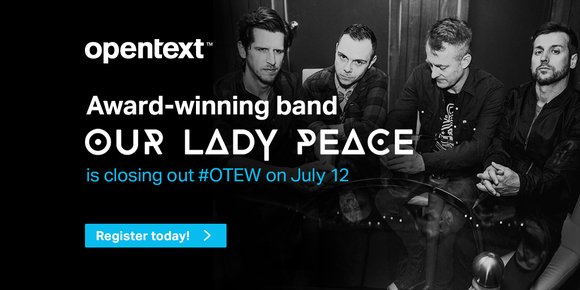ot_kmontgomery's tweet photo. Join @OurLadyPeace to close out this year’s #OpenText Enterprise World in style. Register now for this exclusive, must-attend event. #OTEW  https://t.co/wKh4btCXJt https://t.co/2CbMiDJTOh