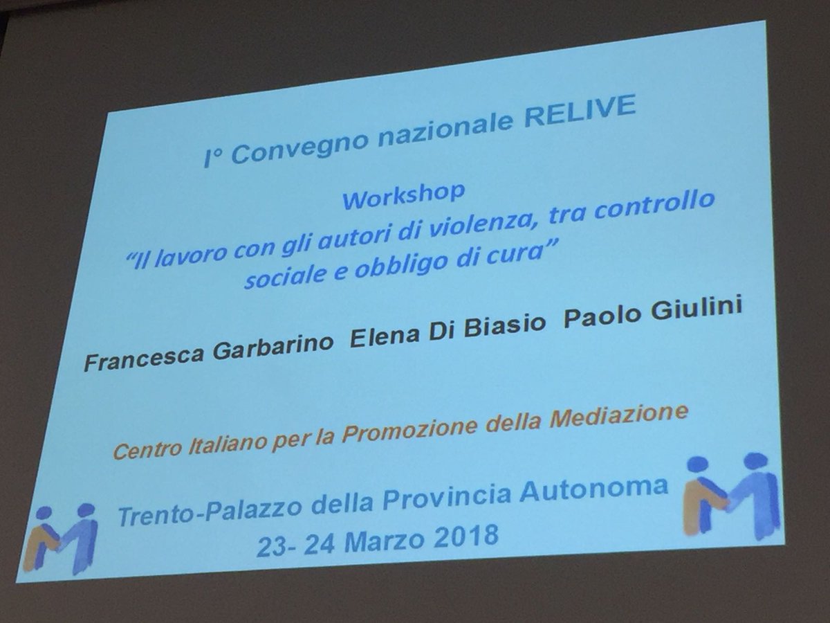 ReliveRete's tweet photo. L'alternarsi di momenti di scambio e condivisione scaturiti dal #workshop "Il lavoro con gli autori di #violenza, tra controllo sociale e obbligo di cura" - Francesca Garbarino, Elena Di Biasio, Paolo Giulini - #ConvegnoRelive https://t.co/Jk17LStYrX