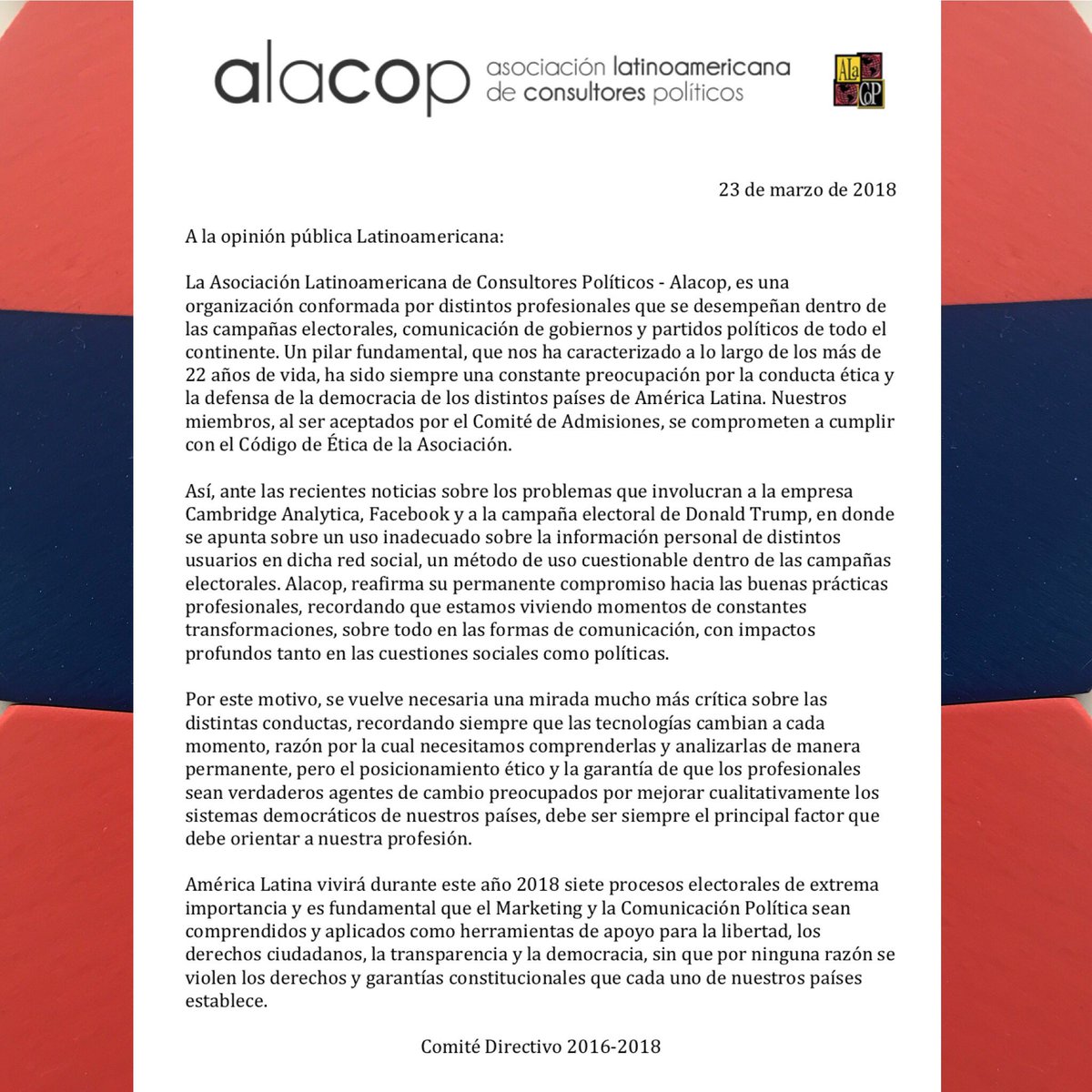 AlacopLatam's tweet photo. La Asociación Latinoamericana de Consultores Políticos - Alacop, es una organización conformada por distintos profesionales que se desempeñan dentro de las campañas electorales, comunicación de gobiernos y partidos políticos de todo el continente. https://t.co/phDtLn2SMM