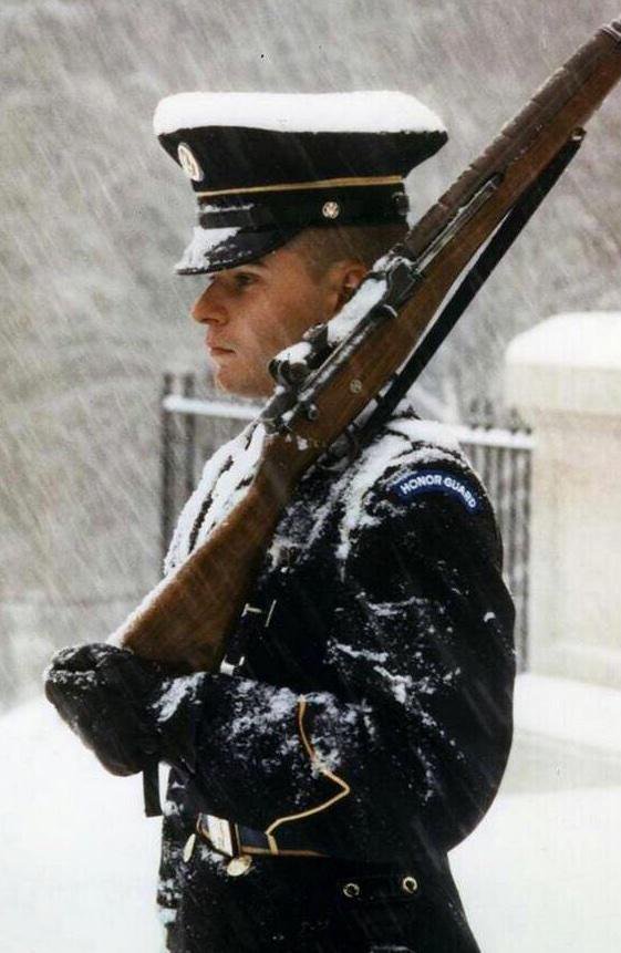 Rain, shine, or snow, the Tomb of the Unknown Soldier is never left unguarded. Salute the troops.