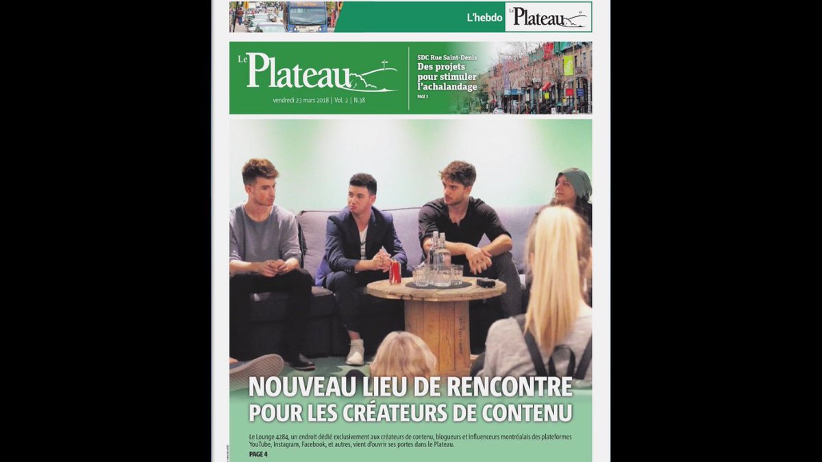 Halte247's tweet photo. La Halte 24-7 a réussi le lancement de son nouveau concept ce 22 mars.

La soirée d'inauguration du @lounge4284 est paru ce matin dans en 1ère couverture du journal "Le Plateau"  et dans @metromontreal ! https://t.co/0IkyD6uAqa