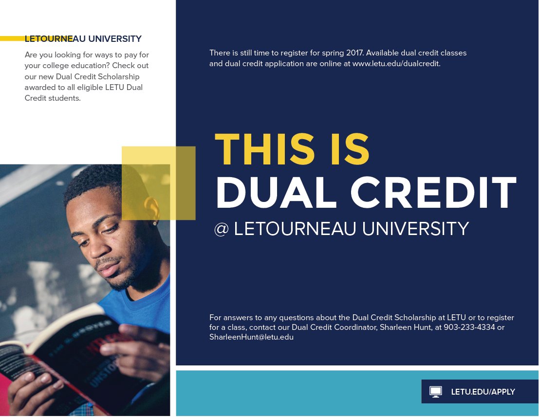 LETU_admissions's tweet photo. Happy #DualCreditWeek! Did you know LETU offers a $16,000 Dual Credit Scholarship? Learn more about our program at https://t.co/52X9w3iCeN. Also, check out this great video from one of our partner schools - https://t.co/O0pWU9hc3c #DualCredit #LeTourneauBuilt https://t.co/7kMoKmyNJn