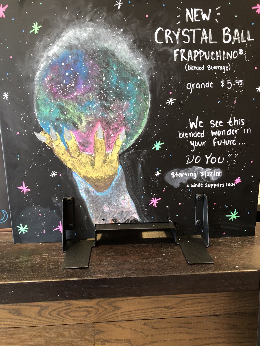 Hey <a href="/Starbucks/">Starbucks</a> check out this awesome chalk drawing our barista Brittany drew for the #crystalballfrappuccino launch! #starbucksintarget