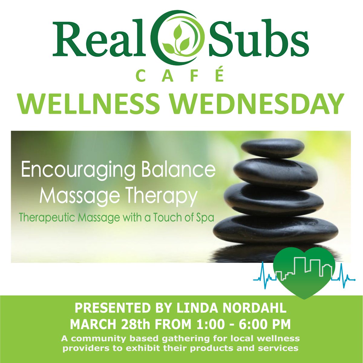 RealSubsCafe's tweet image. We are very excited to have Linda Nordahl Lmt presenting Encouraging Balance Massage Therapy, LLC at the upcoming #RealWellnessWednesday on March 28th! Word has it that there will be some free massages happening, and I'll be first in line!