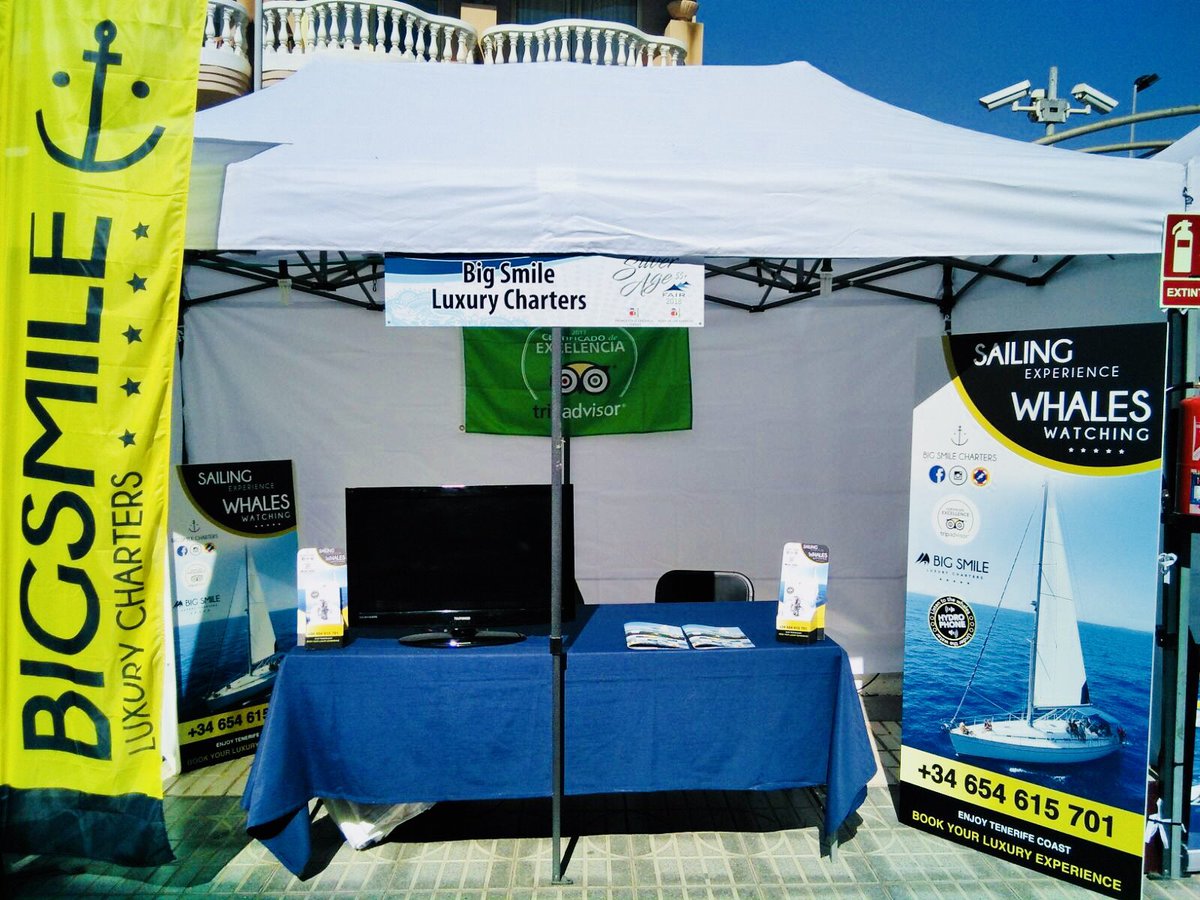ChartersSmile's tweet photo. Hoy y mañana sábado estaremos con un stand en la primera feria "Silver Age” en Los Cristianos. 
En esta ocasión y durante los dos días que dura la feria, comprando  experiencias directamente en nuestro Stand, te beneficiaras de un 20% de descuento en todos nuestros Charters. https://t.co/ADqJAhdudv