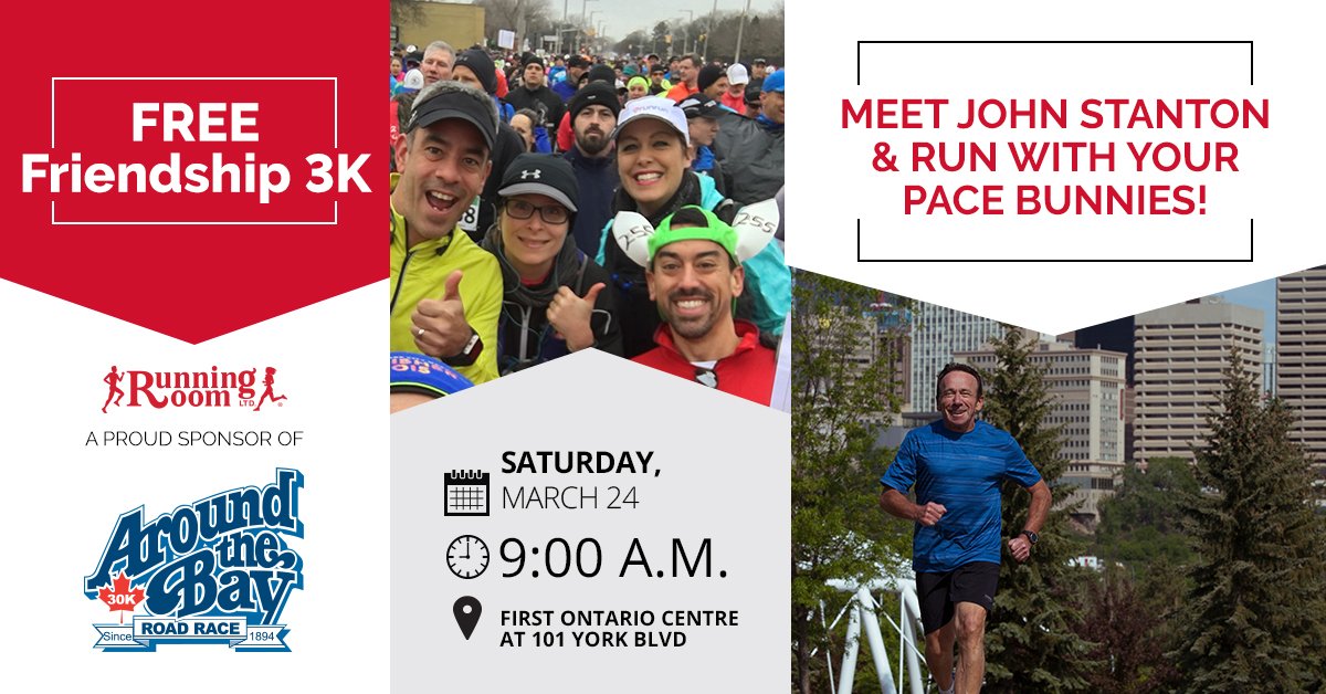 Hamilton_RR's tweet photo. Join @JohnStantonRR tomorrow at 9AM for the @RunningRoom FREE @bayracerun 3k Friendship Run! Get some last minute tips from John and the ATB RD Anna and shake out the legs before race day! #RunWithRR https://t.co/BlQT4PLKO0