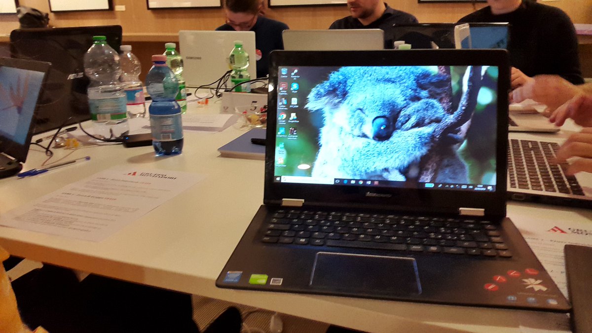 CaPs_Mind's tweet photo. Sapete com'è un hackaton? Più o meno così. Computer teste che pensano e fumano e riflettono storie e, se sei me, un koala come sfondo. #edithon https://t.co/ql2lONKEDu