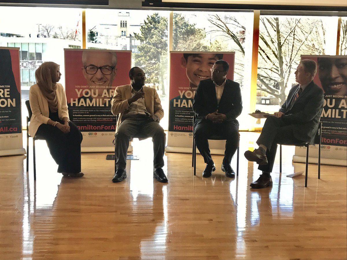 GlobalHamiltonC's tweet photo. Happening at @HipcHamilton annual event: #HamiltonForAll Ambassador panel discussion moderated by Mayor @FredEisenberger #HamOnt https://t.co/DMwE2PykYR