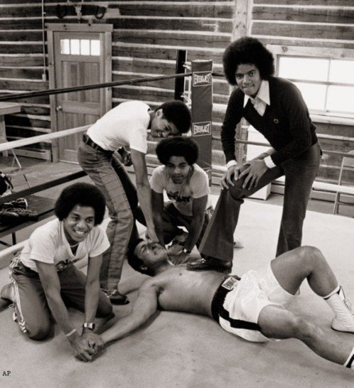 michaeljackson's tweet photo. #FriendlyFriday: The Jacksons goof around with Muhammad Ali https://t.co/o1G4CUkACC