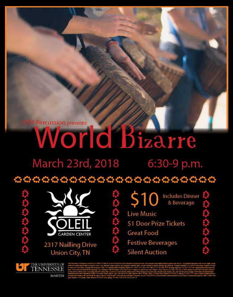 World Bizarre is tonight, rain or shine! Event starts at 6:30pm at Soleil Garden Center in Union City. Cash and cards are accepted at the door. We hope to see you there!