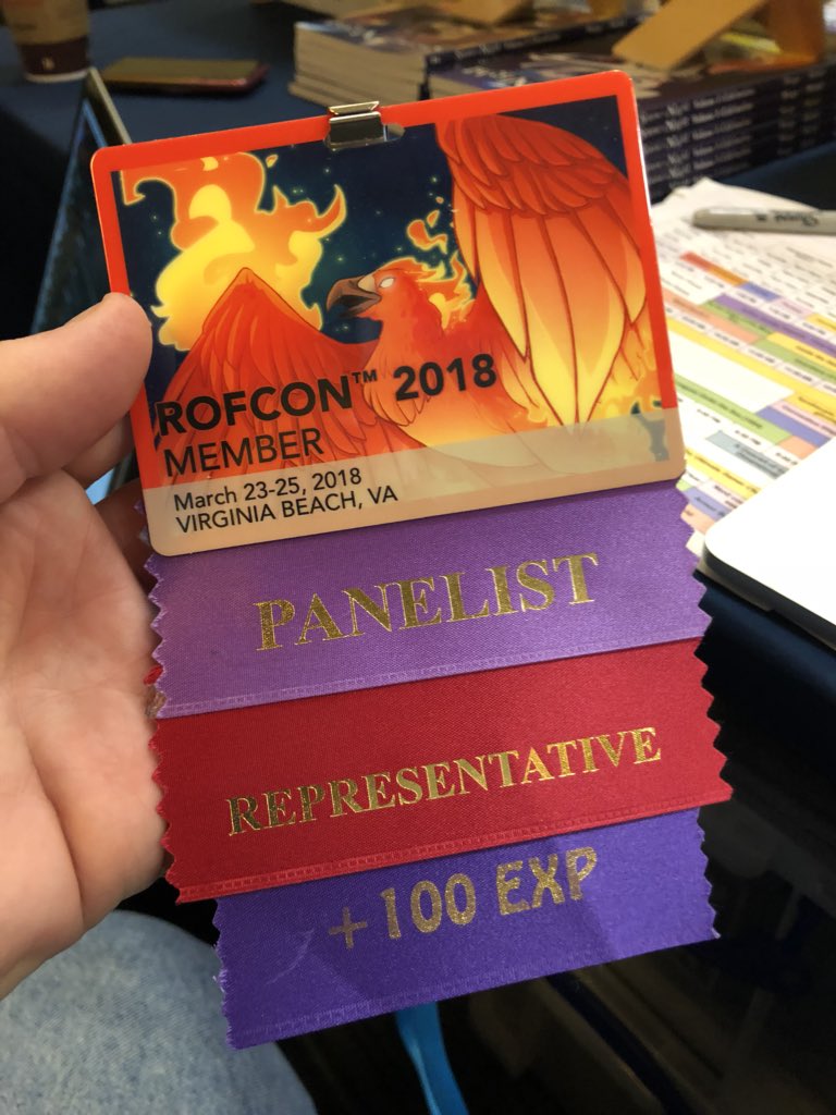 Eric_Menge's tweet photo. That’s a lot of ribbons! Ooooh... free XP! #Rofcon https://t.co/8yYP2m19xk