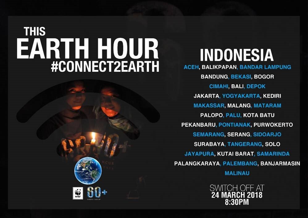 EarthhourSMG's tweet photo. Inilah kota” di Indonesia yg terlibat dlm Switch Off tahun ini! Dear warga Semarang, ambil aksi ya besok, jam 20:30-21:30 matikan listrik dirumah yg tdk terpakai sbg simbol kepedulian &amp; komitmen kamu terhadap perubahan iklim.
#iniaksiku 
#connect2earth 
#semarangpetengndedet2018 https://t.co/l5qwEsIb5f