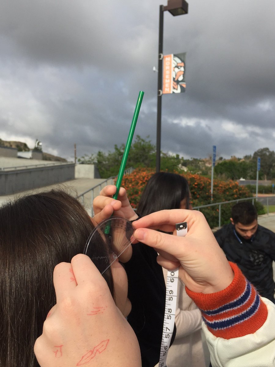 garrett_ince's tweet photo. Spontaneous math "field trip" to measure the flagpole.  Similar triangles or trig. ratios, which way do you think was more accurate?  #valhallahigh #trigchallenge #outdoormath @Mr_Kershaw @GUHSDTweet @johnberray https://t.co/B0zeWHqcWD
