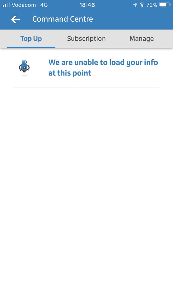 SShackleton's tweet image. Hi @TelkomZA, when will users be able to top up on data again on your app? Hasn’t been working for months now.