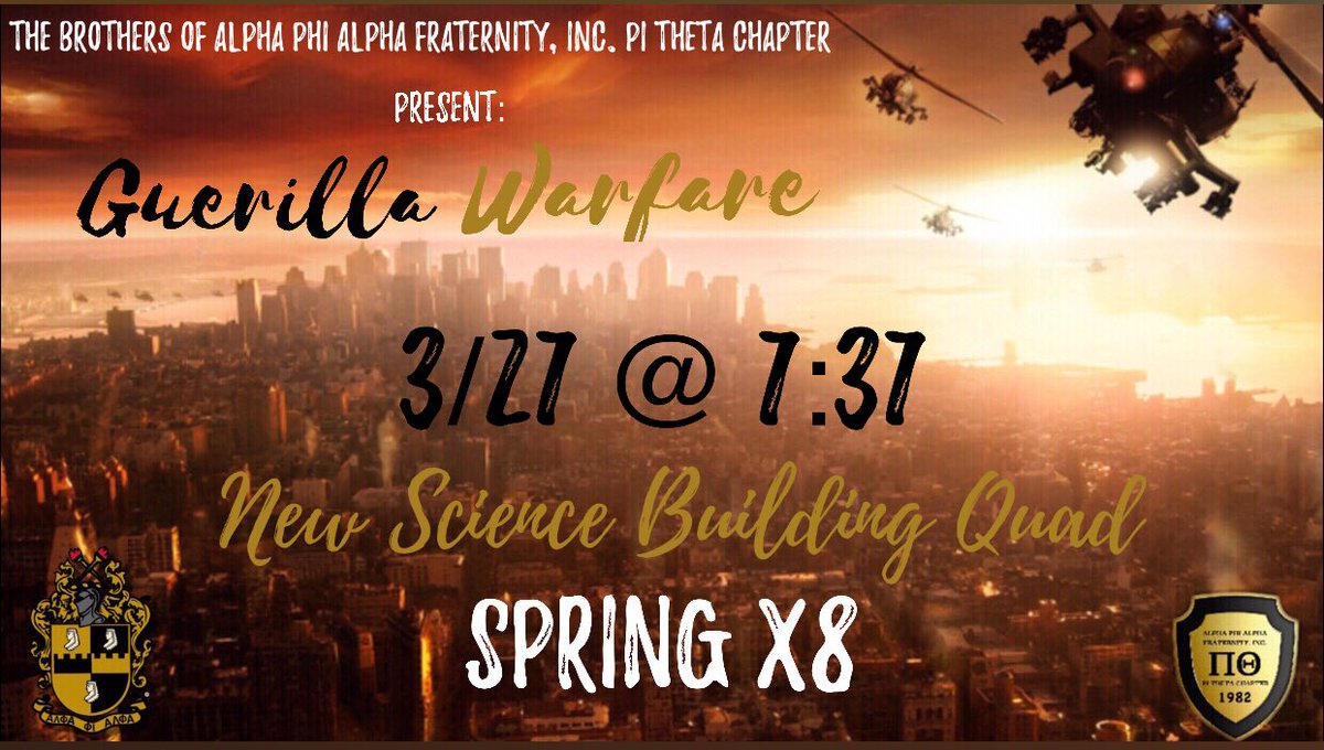 MD_Alphas's tweet photo. “straight out the concRete juNgle”
🦍 @PiThetaAlphas present:
🗣 Guerilla Warfare
#MakeTheJungleColdAgain
🗓 03/27 @ ⏰: 7:37
🏫: New Science Building Quad
#MDAlphas #AlphaPhiAlpha #CoppinState #PissedOffPiTheta #ProbateSeason #TMOD https://t.co/aZKb4XysYr