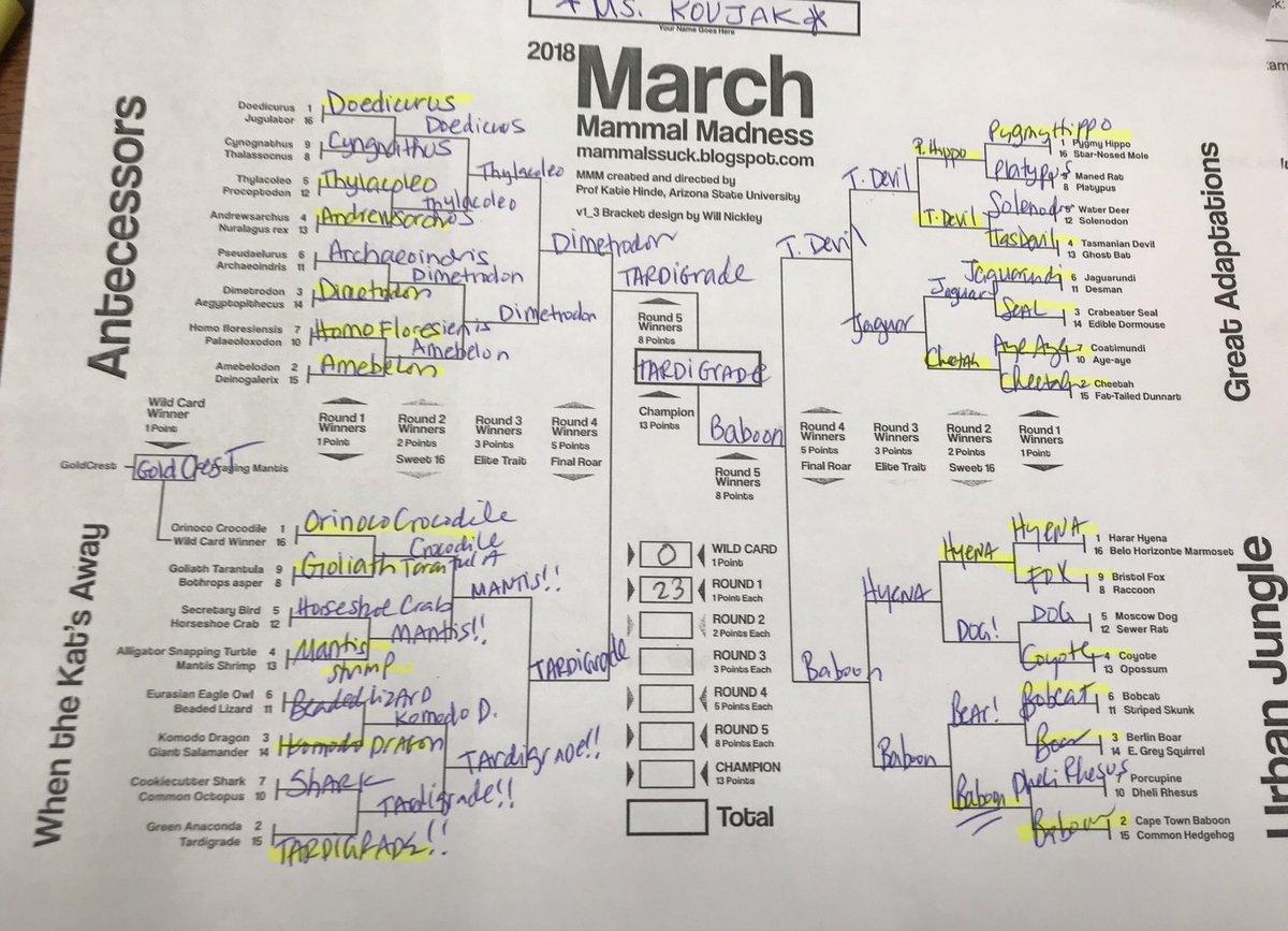 How are everyone’s brackets? After round 1, I’m at 23 points!! Are you beating me?? #doubtful #2018MMM