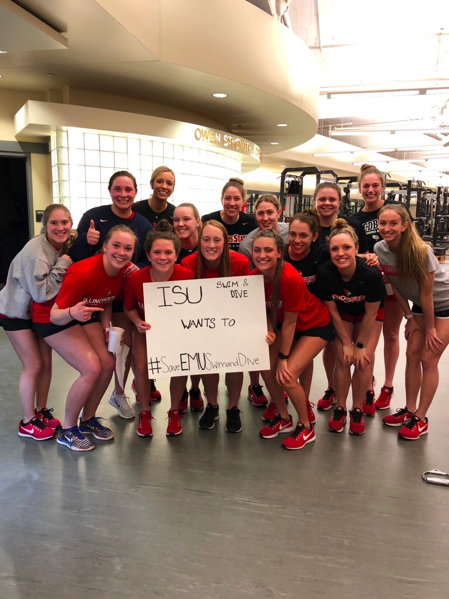RedbirdSwimDive's tweet photo. Illinois State women's swimming &amp; diving wanted to show support for the Eastern Michigan swimming &amp; diving team. We support @savEMUswim_dive #SaveEMUSwim https://t.co/h42iGLm17N