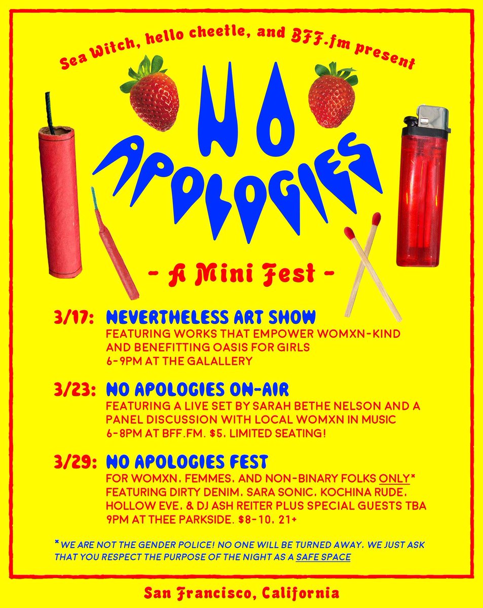 hellocheetle's tweet photo. 2nite 2nite 2nite on cheetle radio! 'No Apologies On-Air'--a badass collab with @seawitchsf and @BFFdotFM --live set by @sarah_bethe PLUS a rad panel discussion with local womxm in the industry. EAT UP ALL THE TIX: https://t.co/lA3lbxNzuH https://t.co/Ujp2VstoQq