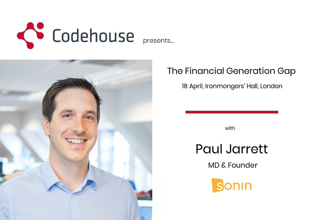 codehouse's tweet photo. @paul_jarrett from @soninapps will explain how #financialservices can survive in an increasingly #mobile world at The Financial Generation Gap on 18 April. Grab your place! https://t.co/WvoDgdCEO4 #FSgap https://t.co/h2N99uLm36