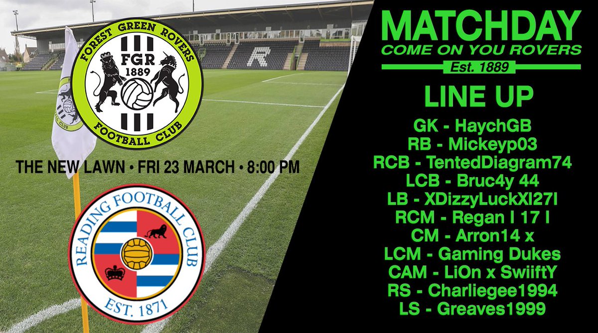 VFLForestGreen's tweet photo. Tonights lineup for our must-win game against Reading. #MonTheGreen #ComeOnYouRovers

@TheVFL_ https://t.co/49VjkyH7de