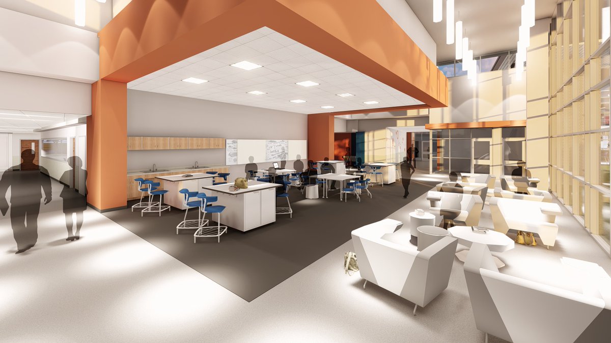 HuckabeeInc's tweet photo. Room to grow! Within @MansfieldISD's new intermediate school you’ll find learning neighborhoods and specialized STEM and fine arts academies mixed with warm materials, colorful graphics and collaboration hubs – a vibrant space for young minds to flourish. #FridayFavorite #TGIF https://t.co/pu7BkD52Cb