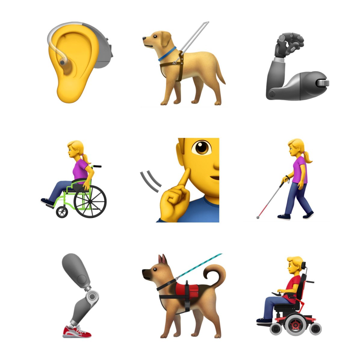 🆕 📲 New: Apple has submitted a proposal to Unicode for accessibility emojis including people in wheelchairs, service dogs, and prosthetic limbs. If approved, they'll be on phones next year blog.emojipedia.org/apple-proposes…