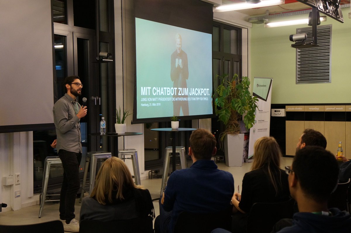 moin_ai's tweet photo. Vor dem #OMR18 haben wir zum #botsHH Meetup eingeladen. Neben Insights & Best Practice von @facebook zum @messenger gab es von @lufthansa und @JungvMattsports spannende Learnings von der Entwicklung ihrer #Chatbots. Werde jetzt Teil der Community ➡️ https://t.co/WNHNEa7g48 https://t.co/Gubxfxg0qg